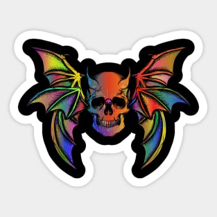 Colorful Horned Bat Skull with Wings Design Sticker